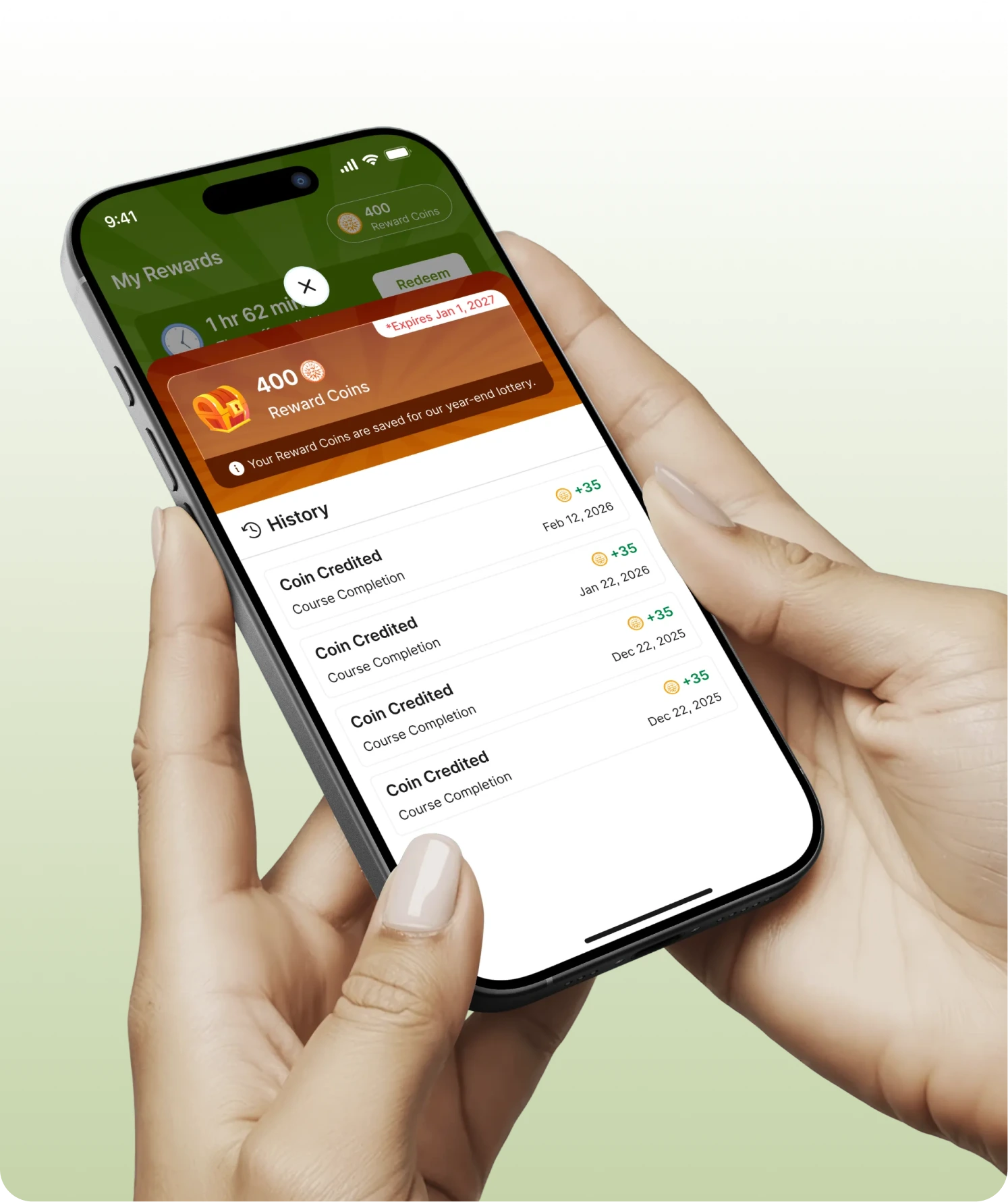 Phone showing the rewards and recognition screen